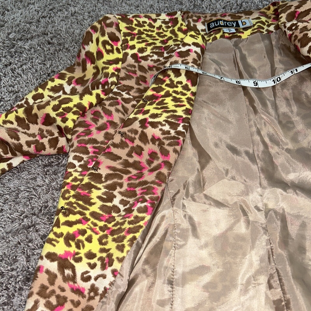 Audrey B Animal Print Blazer Jacket Pink Yellow Brown - Size 8 - Picture 5 of 8